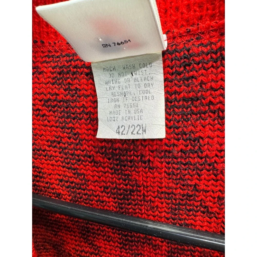 Sweater Bazaar Vintage Red‎ Black Houndstooth Cardigan Open Front USA Made 22W